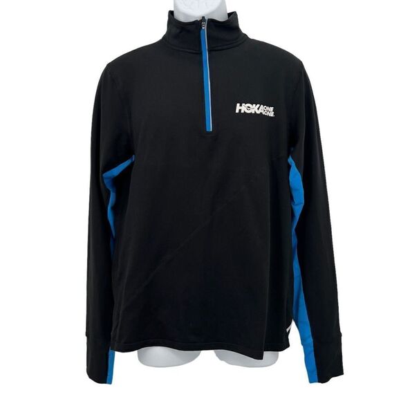 Hoka One One Rabbit Men's 1/4 Zip Jacket Medium Black Blue Pullover Long Sleeve - Picture 2 of 13